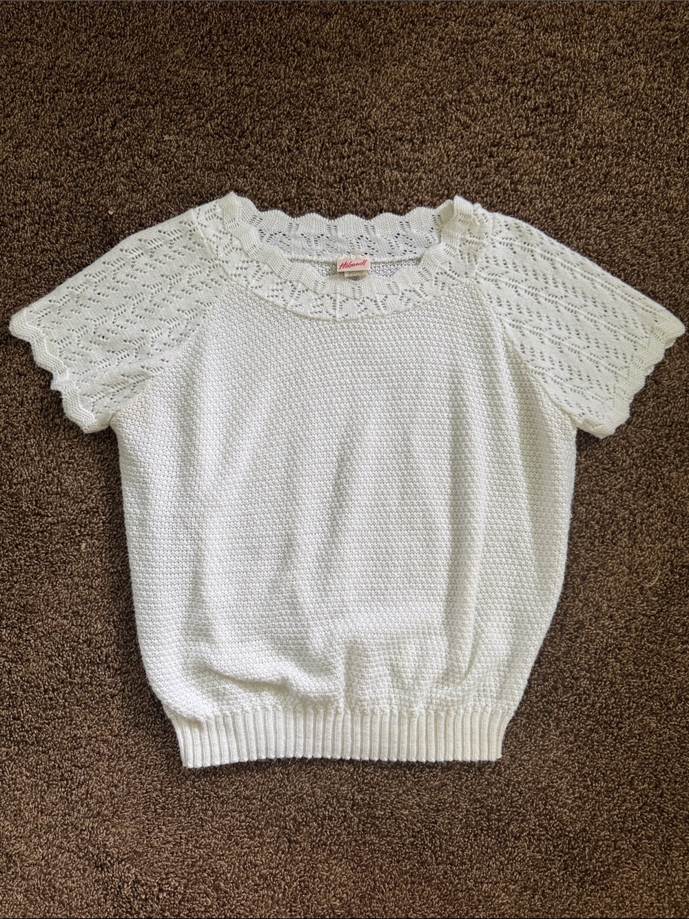 VTG White Knit Top with Lace Yoke